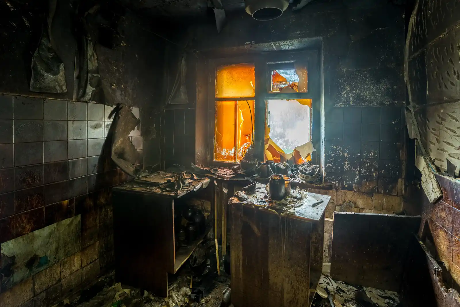 Fire damage restoration crew responding to a house fire in Pomona, CA
